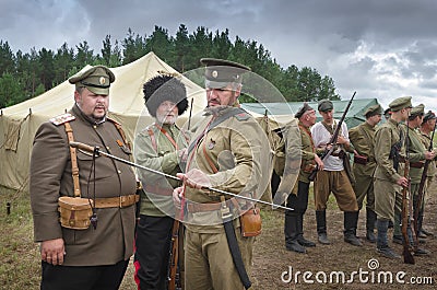 Pokrovskoye, Sverdlovsk region, Russia July 17, 2016. Historical reconstruction of the Russian Civil war in the Urals, soldiers of Editorial Stock Photo