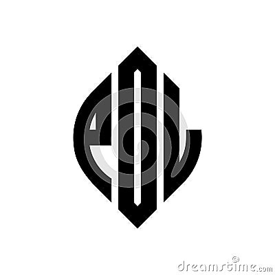POL circle letter logo design with circle and ellipse shape. POL ellipse letters with typographic style. The three initials form a Vector Illustration