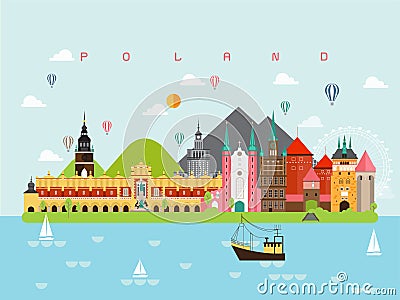 Poland Famous Landmarks Infographic Templates for Traveling and Icon, Symbol Set Vector. Vector Illustration