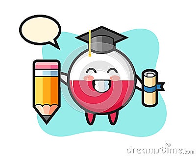 Poland flag badge illustration cartoon is graduation with a giant pencil Vector Illustration