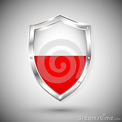 Poland flag on metal shiny shield vector illustration. Collection of flags on shield against white background. Abstract isolated o Vector Illustration