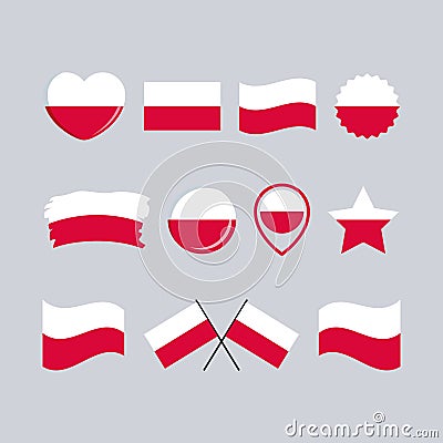 Poland flag icon set vector isolated on a gray background Vector Illustration