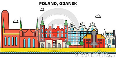 Poland, Gdansk. City skyline architecture . Editable Vector Illustration