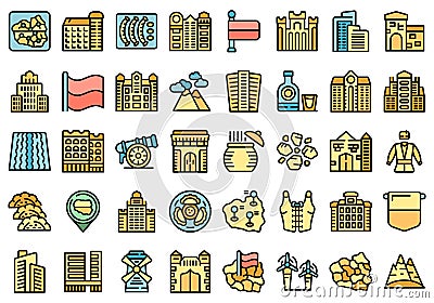 Poland icons set vector color outline Vector Illustration