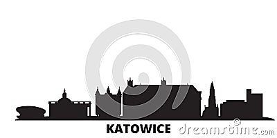 Poland, Katowice city skyline isolated vector illustration. Poland, Katowice travel black cityscape Vector Illustration