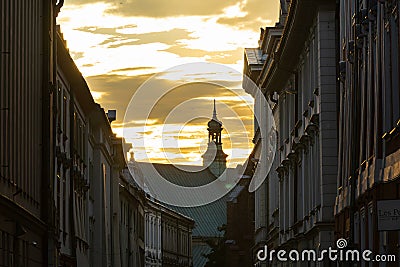 Poland, Krakow August 2, 2023. Street of the old town at sunset Editorial Stock Photo