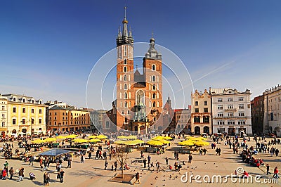 Poland, Krakow, Main Market Square, St Mary Church Editorial Stock Photo