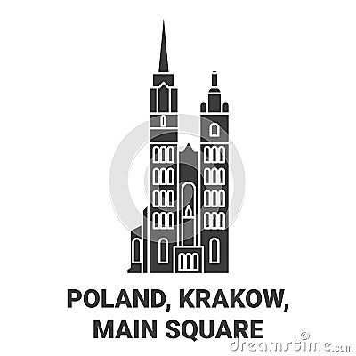 Poland, Krakow, Main Square travel landmark vector illustration Vector Illustration