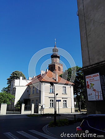 Poland, Leszno - the tower of the church of the John Baptist in Leszno Town. Editorial Stock Photo