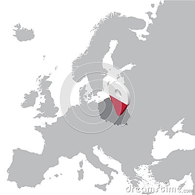 Poland Location Map on map Europe. 3d Poland flag map marker location pin. High quality map of Poland. Vector Illustration