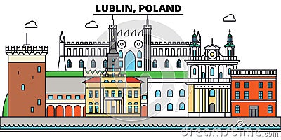 Poland, Lublin. City skyline, architecture, buildings, streets, silhouette, landscape, panorama, landmarks. Editable Vector Illustration