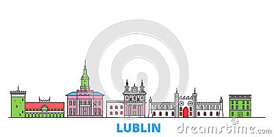 Poland, Lublin line cityscape, flat vector. Travel city landmark, oultine illustration, line world icons Vector Illustration