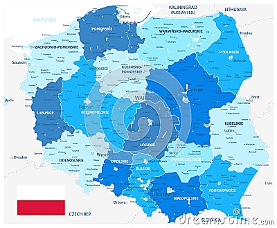 Poland Map and Flag - Administrative Map voivodeships Vector Illustration