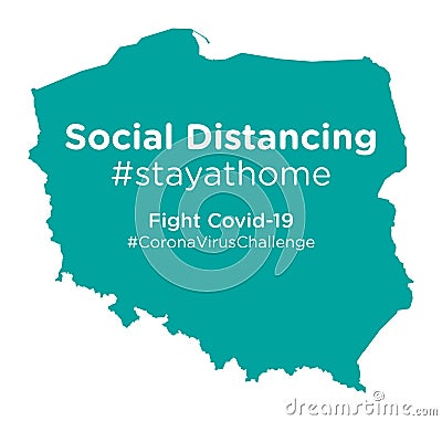 Poland map with Social Distancing stayathome tag Vector Illustration