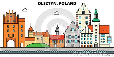 Poland, Olsztyn. City skyline, architecture, buildings, streets, silhouette, landscape, panorama, landmarks. Editable Vector Illustration