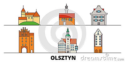 Poland, Olsztyn flat landmarks vector illustration. Poland, Olsztyn line city with famous travel sights, skyline, design Vector Illustration