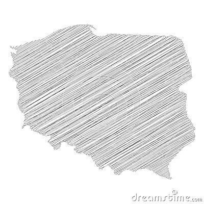 Poland - pencil scribble sketch silhouette map of country area with dropped shadow. Simple flat vector illustration Vector Illustration