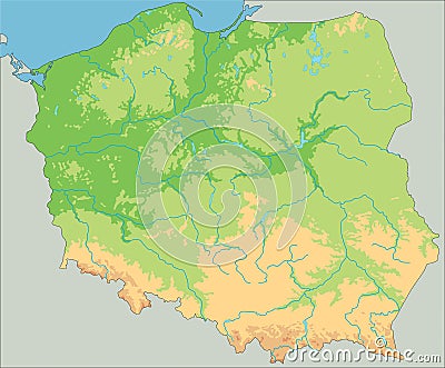 High detailed Poland physical map. Vector Illustration