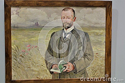 Poland, Poznan - Painting with selfportait of Malczewski in the National Museum Editorial Stock Photo