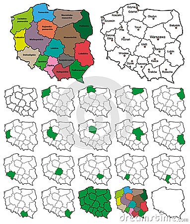 Poland Province Borders - Layers ON or OFF Vector Illustration