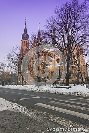 Poland, Radom, Cathedral, Winter, clear sky Stock Photo