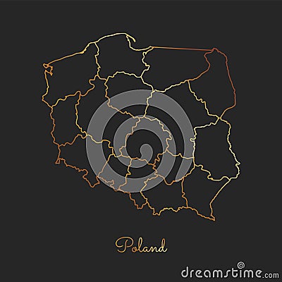 Poland region map: golden gradient outline on. Vector Illustration