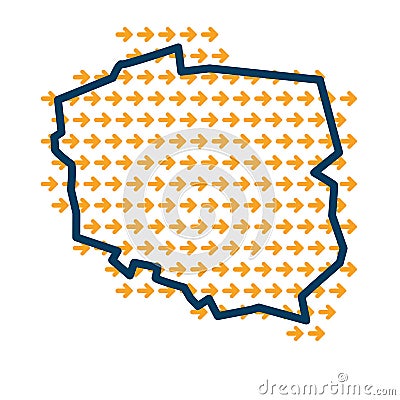 Poland simple outline map with yellow direction guide arrows. Vector Illustration