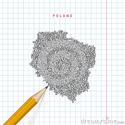 Poland sketch scribble vector map drawn on checkered school notebook paper background Vector Illustration
