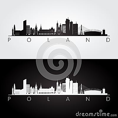 Poland skyline and landmarks silhouette Vector Illustration