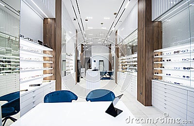 Poland, Slupsk 2022 - luxurious eyeglasses retail shop interior Editorial Stock Photo