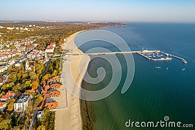 Sopot resort with pier and beach, Poland. Aerial view Stock Photo