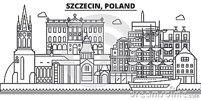 Poland, Szczecin architecture line skyline illustration. Linear vector cityscape with famous landmarks, city sights Vector Illustration