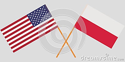 Poland and USA. Crossed Polish and United States of America flags. Official colors. Correct proportion. Vector Vector Illustration