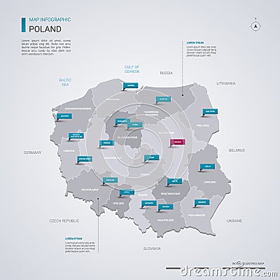 Poland vector map with infographic elements, pointer marks Vector Illustration