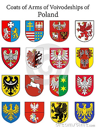 Poland Voivodeships Coat of Arms Set Vector Illustration