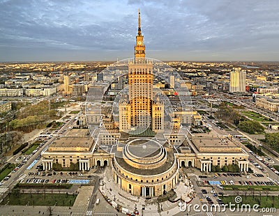 Poland, Warsaw downtown panoramic view with Science and Culture Palace in foreground Editorial Stock Photo