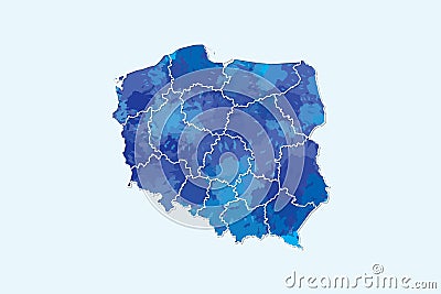 Poland watercolor map vector illustration of blue color with border lines of different divisions or provinces on light background Vector Illustration