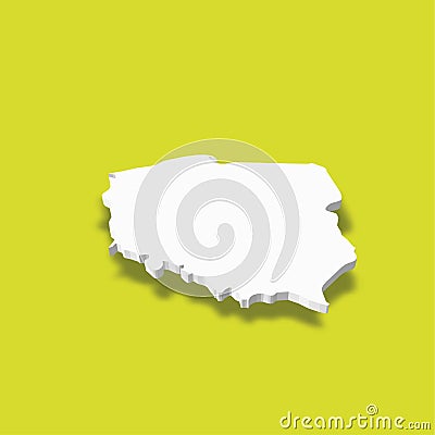 Poland - white 3D silhouette map of country area with dropped shadow on green background. Simple flat vector Vector Illustration