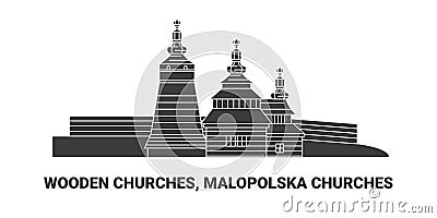 Poland, Wooden Churches, Malopolska Churches, travel landmark vector illustration Vector Illustration