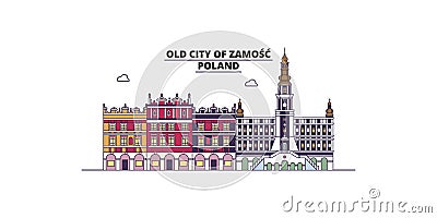 Poland, Zamosc tourism landmarks, vector city travel illustration Vector Illustration