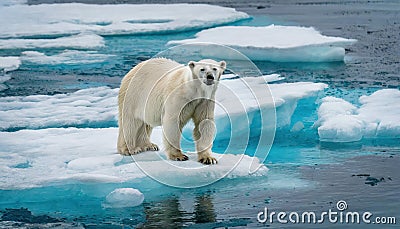 A polar bear in the arctic on an ice shelf Stock Photo