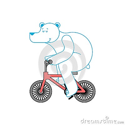 Polar bear on bicycle. Beast is riding bicycle. Cartoon childrens illustration Vector Illustration