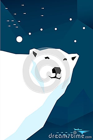 Polar bear with constellation Ursa minor Cartoon Illustration