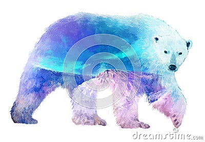 Polar bear double exposure illustration Cartoon Illustration