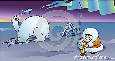 Polar bear and Eskimo Stock Photo