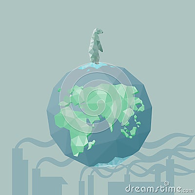 Polar bear with factory pollution Vector Illustration