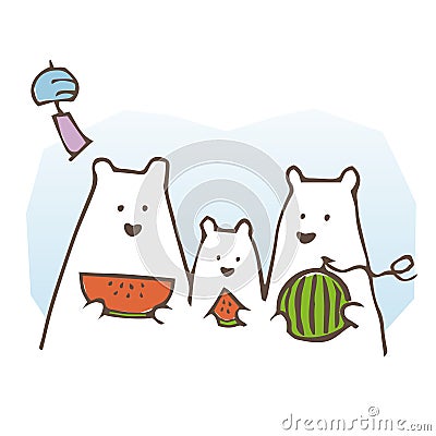 Polar bear family eating watermelon Stock Photo