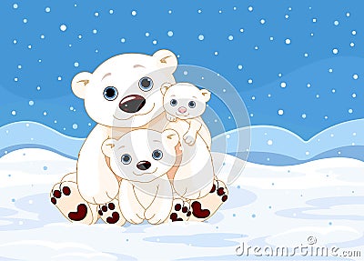 Polar Bear Family Vector Illustration