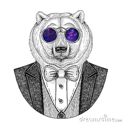 Polar bear Hipster animal Hand drawn illustration for tattoo, emblem, badge, logo, patch, t-shirt Cartoon Illustration