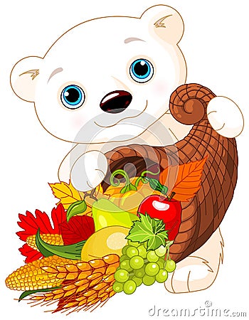 Polar Bear Holds Cornucopia Vector Illustration